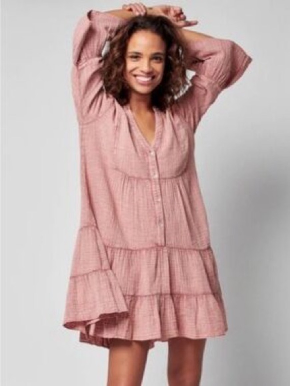 Faherty Women L Kasey Organic Cotton Gauze Heather Rose Tiered Mini Dress Boho